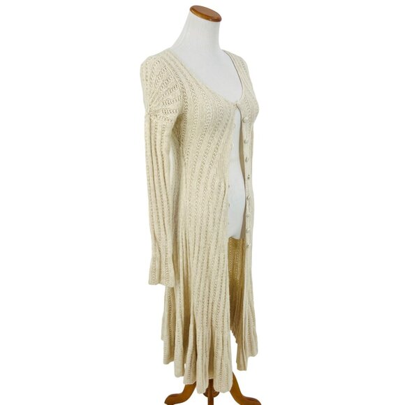 RARE VINTAGE Free People Ivory Long Knit Flowy Maxi Cardigan - Picture 8 of 13
